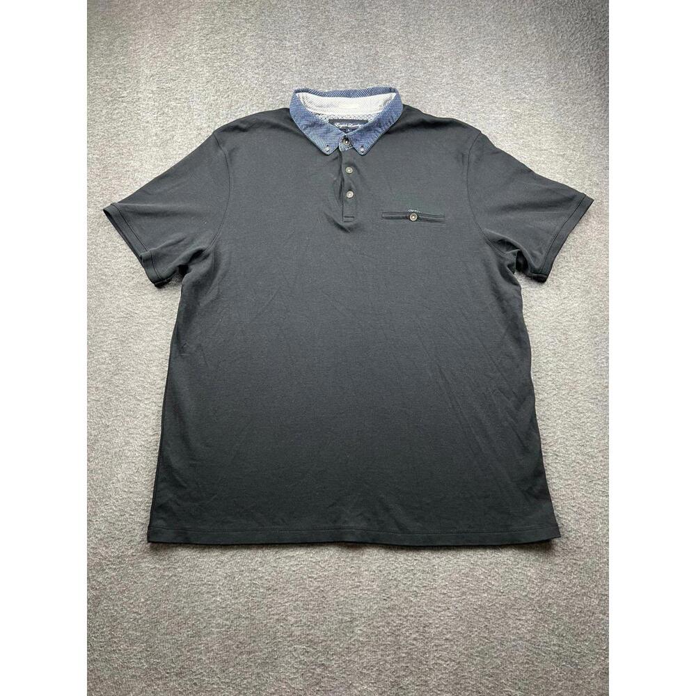 Mens English Laundry Polo Shirt Stylish Black with Denim Collar Size Large